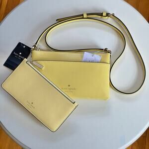 Kate Spade NY Sadie Crossbody & Wallet Set Yellow Saffiano Leather NWT MSRP $249